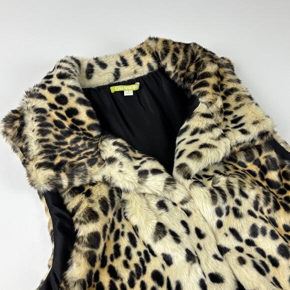 Gianni Bini Faux Fur Leopard Print Mob Wife Lined Vest w/ Pockets Size Small - Picture 2 of 10